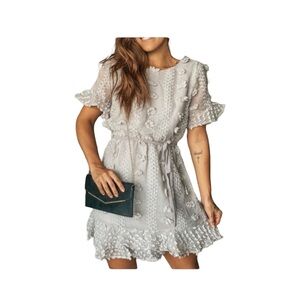 &merci Womens Grey Floral Aplique Flounce Dress Size M Style #MDR7825 NWT